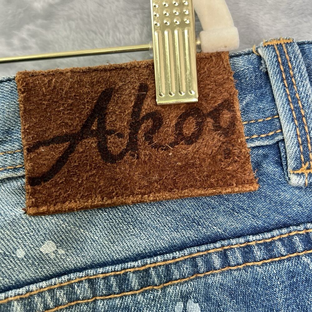 AKOO Jeans Mens 40/34 Blue Paint Splatter Distressed No Rivals Patch Big Oak Fit - Picture 9 of 16